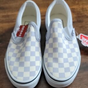 Vans Kids Slip-On Sneakers - Light Blue and White Checkered